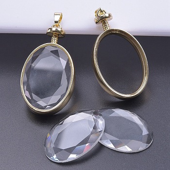 Alloy Locket Pendants, with Glass, DIY Accessories for Jewelry Pendant Making, Oval, 50x28x15mm