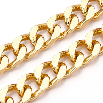 Aluminum Curb Chains, Diamond Cut Cuban Link Chains, Unwelded, Light Gold, 28x19x6mm