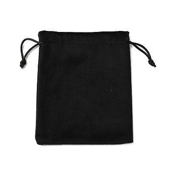 Velvet Jewelry Drawstring Storage Pouches, Rectangle, Black, 13.7x11.6x0.4cm