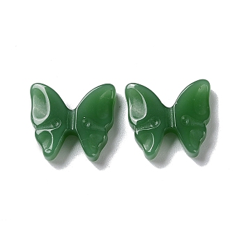 Glass Cabochons, Butterfly, Dark Green, 16x17.5x4mm
