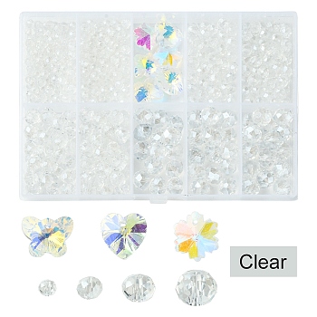 DIY Glass Beads & Charms Jewelry Making Finding Kit, Faceted Rondelle & Butterfly & Heart & Flower, Clear, 4~14x3~7.5mm, Hole: 0.3~1.6mm