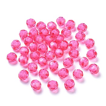 Transparent Acrylic Beads, Bead in Bead, Faceted, Round, Deep Pink, 20x18mm, Hole: 3mm; about 130pcs/500g