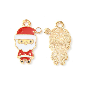 Christmas Alloy Enamel Pendants, Light Gold, Santa Claus Charm, Red, 21.5x13x1mm, Hole: 1.8mm