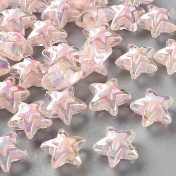Transparent Acrylic Beads, Bead in Bead, AB Color, Star, Pink, 15.5x16x9.5mm, Hole: 3mm, about 569pcs/500g