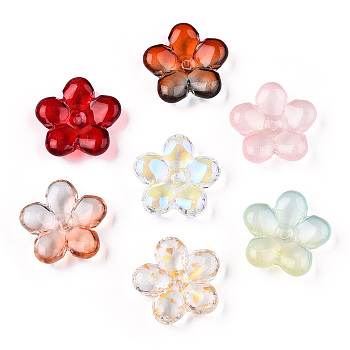 Transparent Glass Beads, Mixed Style, Flower, Mixed Color, 21x21.5x7mm, Hole: 1.8mm