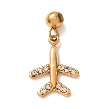 304 Stainless Steel Micro Pave Clear Cubic Zirconia Pendants, with Silicone inside, Airplane Charms, Golden, 19mm, Hole: 0.6mm