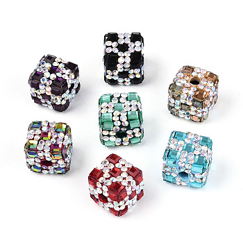 Polymer Clay Rhinestone Beads with Square Acrylic, Sparkling Cube Beads for DIY Jewelry & Pen Decorations, Mixed Color, 15~15.5x15~15.5x15~15.5mm, Hole: 4mm