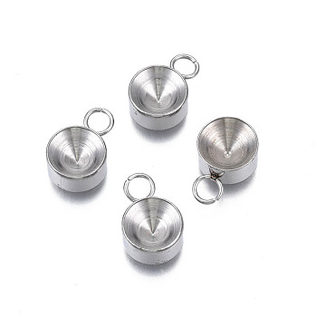 201 Stainless Steel Pendant Rhinestone Settings, Flat Round, Stainless Steel Color, Fit for 8.5mm Rhinestone, 15x10x5mm, Hole: 3.5mm