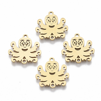 201 Stainless Steel Links connectors, Laser Cut, Octopus, Golden, 16.5x16.5x1mm, Hole: 1.4mm