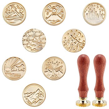 DIY Stamp Making Kits, Including Brass Wax Seal Stamp Head, Pear Wood Handle, Golden, Brass Wax Seal Stamp Head: 8pcs