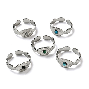 Oval 304 Stainless Steel Open Cuff Rings, Synthetic Malachite & Turquoise Finger Rings for Women Men, Stainless Steel Color, Adjustable
