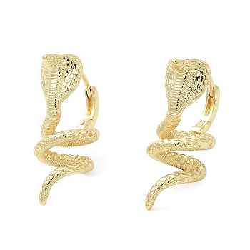 Rack Plating Brass Hoop Earrings, Lead Free & Cadmium Free, Long-Lasting Plated, Snake, Real 18K Gold Plated, 30.5~31x13mm