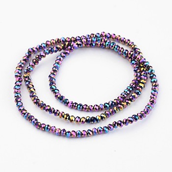 Electroplate Glass Bead Strands, Faceted, Rondelle, Multi-color Plated, 3x2mm, Hole: 1mm, about 165~169pcs/strand, 15~16 inch(38~40cm)