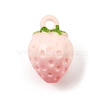 Opaque Resin Imitation Fruit Pendants, with Enamel, Pink, Strawberry Charm, 22.5x15x15mm, Hole: 3mm(RE-CBAE54B-02A)