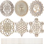 6 Sets 6 Styles Unfinished Wood Sacred Geometry Wall Art, for Wall Sculpture Wall Hanging Decor, Mixed Shape, Antique White, 99.5~106x2~2.5mm, Hole: 2~2.5mm, 1 set/style(DIY-CA0003-68)