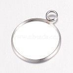 Tarnish Resistant 304 Stainless Steel Pendant Cabochon Settings, Plain Edge Bezel Cups, Flat Round, Stainless Steel Color, Tray: 18mm, 24x20x1.8mm, Hole: 3.5mm(STAS-G071-46P)