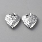 Valentine's Day Brass Locket Pendant, Photo Frame Charms for Necklaces, Heart with Flower & Word Love You, Platinum, 22.5x19x6mm, Hole: 1.5mm, Inner Diameter: 11x13.5mm(KK-WH0054-70P)