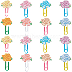 80Pcs Plastic Paper Clips, Bookmark Marking Clips, with Wood Rose, Mixed Color, 41x28x3.5mm(FIND-CP0001-60)