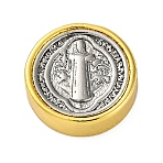 Rack Plating Brass Beads, Long-Lasting Plated, Cadmium Free & Lead Free, Flat Round with Virgin Mary Charm, Real 18K Gold Plated, 10x3.5mm, Hole: 1.2mm(KK-Z081-08A)
