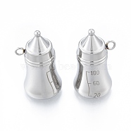 304 Stainless Steel Pendants, Feeding Bottle, Stainless Steel Color, 30x18x16mm, Hole: 2.5mm(STAS-N097-261P)