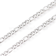 304 Stainless Steel Figaro Chain, with Spool, Unwelded, Stainless Steel Color, Link: 5.5x3x0.7mm and 4x2.5x0.7mm, about 32.8 Feet(10m)/roll(CHS-M003-12P-D)
