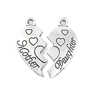 Tibetan Style Alloy Split Pendants, Heart with Word, Cadmium Free & Lead Free, Antique Silver, 23.5x20.5mm, Hole: 1.5mm(X-TIBE-Q050-200AS-LF)