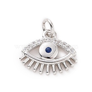 Brass Micro Pave Cubic Zirconia Charms, with Jump Ring, Evil Eye Charm, Platinum, 11x13x2mm, Hole: 2.8mm(KK-C012-25P)