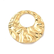 Ion Plating(IP) 304 Stainless Steel Pendants, Textured, Round Ring Charm, Real 18K Gold Plated, 35x34.5x2.5mm, Hole: 15.5mm(STAS-B032-16G)