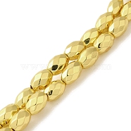 Electroplated Strong Magnetic Synthetic Hematite Beads Strands, Long-Lasting Plated, Faceted Oval, Golden Plated, 7~8x5~5.5mm, Hole: 1.4mm, about 50pcs/strand, 15.35''(39cm)(G-P518-03B)