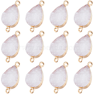 12Pcs Druzy Quartz Crystal Connector Charms, Teardrop Links, with Golden Plated Alloy Findings, White, 28x13x5mm, Hole: 1.8~2mm(FIND-SC0005-34)