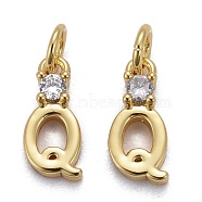 Brass Micro Pave Clear Cubic Zirconia Pendants, with Jump Rings, Real 18K Gold Plated, Long-Lasting Plated, Letter, Letter.Q, 10x4x2.5mm(ZIRC-Z011-35Q)