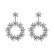 Alloy Rhinestone Stud Earrings, Flower, Crystal, 62x45mm(PW-WG7C7B7-06)