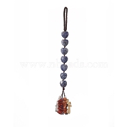 Heart Natural Blue Spot Jasper & Mixed Stone Chips Tassel Pendant Decorations, Nylon Thread Hanging Ornament, 215~220mm(HJEW-JM00948-01)
