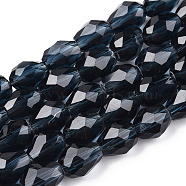 Transparent Glass Bead Strands, Faceted Drop, Prussian Blue, 8x6mm, Hole: 1mm, about 65pcs/strand, 17.99 inch(45.7cm)(GLAA-R024-6x8mm-13)