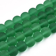 Transparent Glass Beads Strands, Frosted, Round, Sea Green, 9.5~10mm, Hole: 1.5mm, about 41~42pcs/strand, 14.88~15.12 inch(37.8~38.4cm)(GLAA-T032-T10mm-MD21)