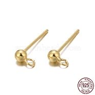 925 Sterling Silver Ear Stud Findings, Earring Posts with 925 Stamp, Golden, 14mm, head: 6x3mm, Hole: 1mm, Pin: 0.7mm(X-STER-K167-042B-G)