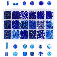 PandaHall Elite 18 Style Blue Glass Beads, for Summer Bracelets, Necklaces Jewelry Making, Evil Eye & Round & Rondell & Oval & Bone & Tube Shape, Blue(GLAA-PH0007-08)