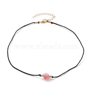 Faceted Natural Rhodochrosite Pendant Necklaces, with Waxed Cotton Cords, Brass Round Beads and 304 Stainless Steel Lobster Claw Clasps, 15-1/8 inch(38.5cm)(NJEW-JN03230-02)
