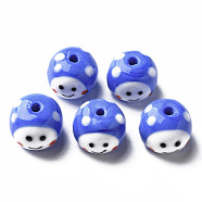 Handmade Lampwork Beads, Round with Cartoon Face, Royal Blue, 13~14x10mm, Hole: 2mm(LAMP-T011-11E)