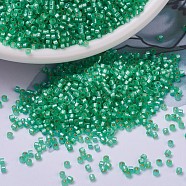 MIYUKI Delica Beads, Cylinder, Japanese Seed Beads, 11/0, (DB0691) Dyed Semi-Frosted Silver Lined Mint Green, 1.3x1.6mm, Hole: 0.8mm, about 10000pcs/bag, 50g/bag(SEED-X0054-DB0691)