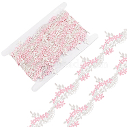 5 Yards Polyester Embroidery Lace Trim, for Jewelry Making, Flower Shape, Garment Accessories, with 1Pc Cardboard Display Card, Pink, 6.5~47x1mm(OCOR-FG0001-99A)