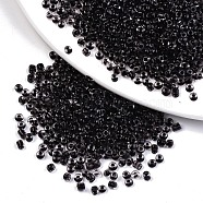 8/0 Glass Seed Beads, Transparent Inside Colours, Round Hole, Round, Black, 8/0, 3~4x2~3mm, Hole: 0.8mm, about 1666pcs/50g(X-SEED-A014-3mm-138B)