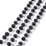 Handmade Glass Beaded Chains, Soldered, with 304 Stainless Steel Findings, Faceted, Rondelle, Stainless Steel Color, Black, 3.5mm, Bead: 3.5x3mm(GLAA-P043-02)