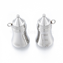 304 Stainless Steel Pendants, Feeding Bottle, Stainless Steel Color, 30x18x16mm, Hole: 2.5mm(STAS-N097-261P)