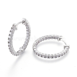 Brass Micro Pave Clear Cubic Zirconia Huggie Hoop Earrings, Ring Shape, Platinum, 24x2.5~3mm, Pin: 0.8mm(EJEW-EE0004-37P)