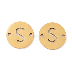 PVD Vacuum Plating 201 Stainless Steel Hollow Flat Round Links, Letter Connector Charms, Real 18K Gold Plated, Letter S, 12x1mm, Hole: 1.2mm(FIND-R149-03S-G)