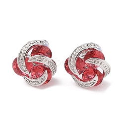 Rack Plating Brass Micro Pave Cubic Zirconia Stud Earrings, Long-lasting Plated, Flower, Platinum, Red, 13x12mm(EJEW-I304-04P-03)