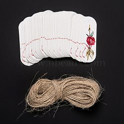 Oval Paper Gift Tags, Hang Tags, with Jute Twine, for Wedding Thanksgiving Party Decorate, Rose Pattern, 6x2x0.05cm, Hole: 3mm, 50pcs/bag(CDIS-P005-E01)