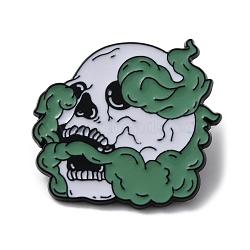 Halloween Alloy Enamel Smoky Skull Brooch Pins, for Backpack, Clothes, Green, 27x30x1.5mm(JEWB-R021-03A)
