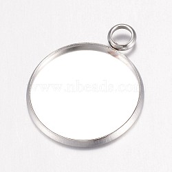 304 Stainless Steel Pendant Cabochon Settings, Plain Edge Bezel Cups, Flat Round, Stainless Steel Color, Tray: 18mm, 24x20x1.8mm, Hole: 3.5mm(STAS-G071-46P)